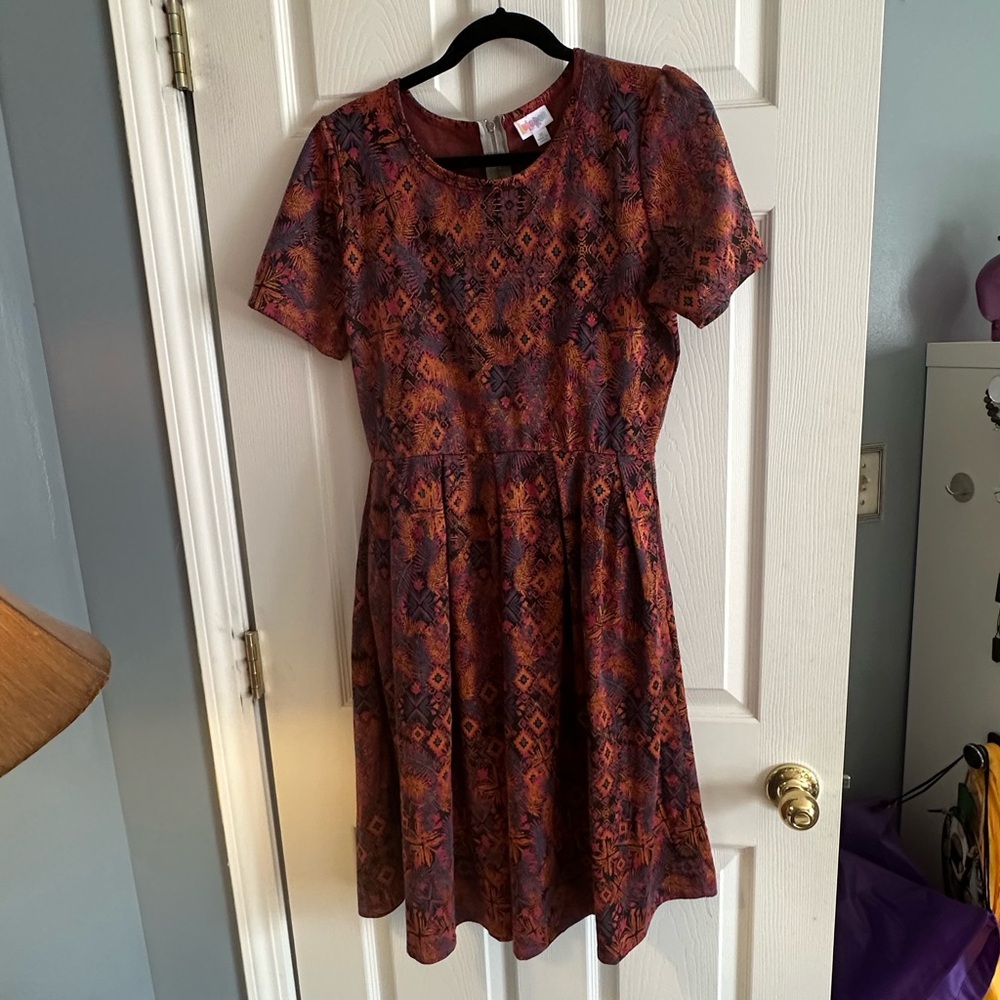 LuLaRoe Amelia Pink and Orange Patterned Dress Size XL